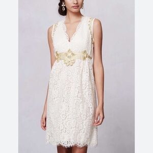 NWT Anna Sui Anthropologie Lonoke Crochet Ivory Cream Lace Sheath Dress Size 0